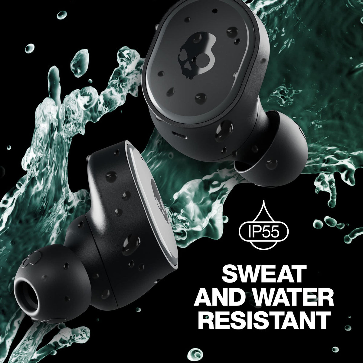 Close-up of Skullcandy Sesh ANC true black earbuds for comfortable fit.