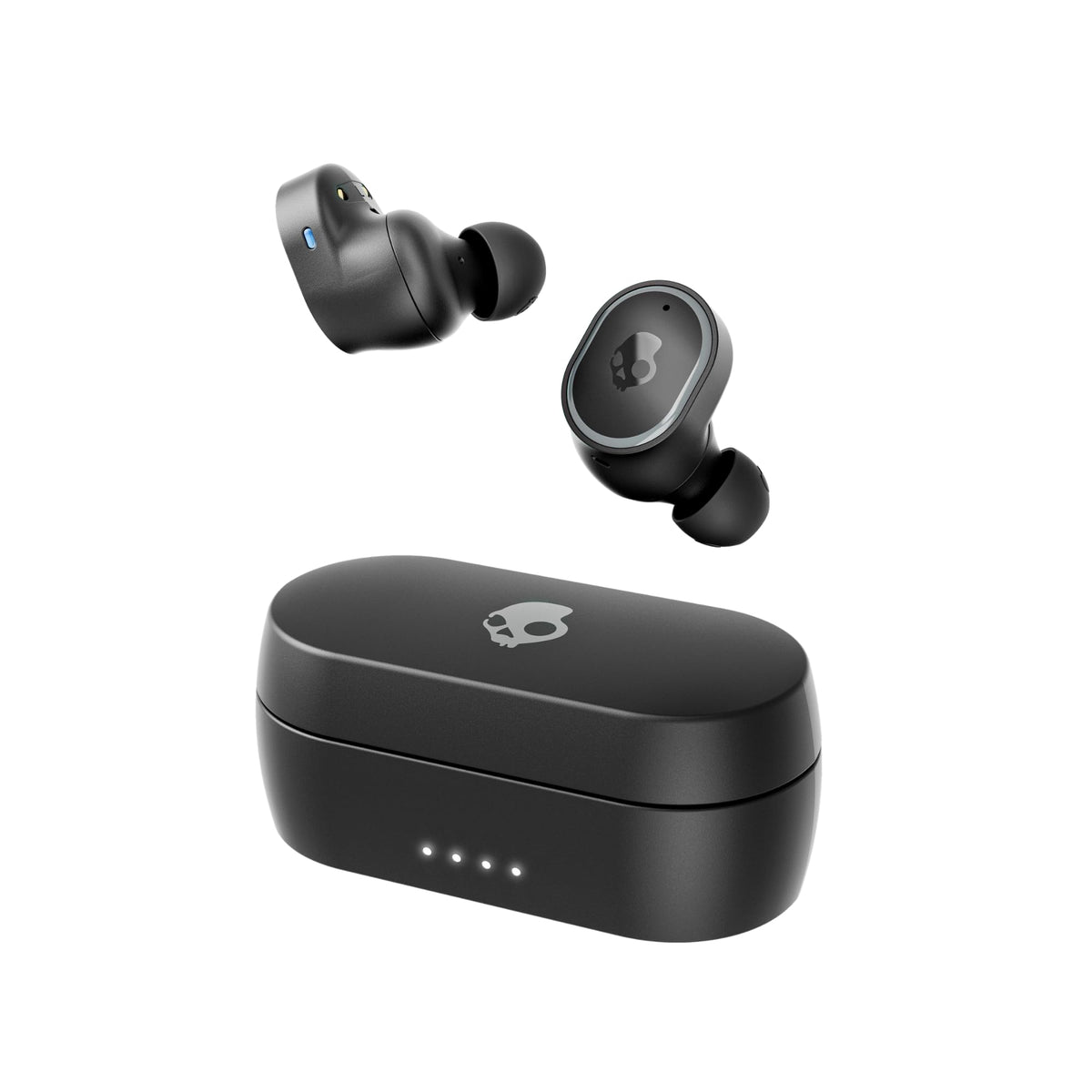 Skullcandy Sesh ANC true black earbuds in case for portable charging.