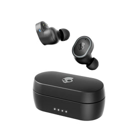 Skullcandy Sesh ANC true black earbuds in case for portable charging.