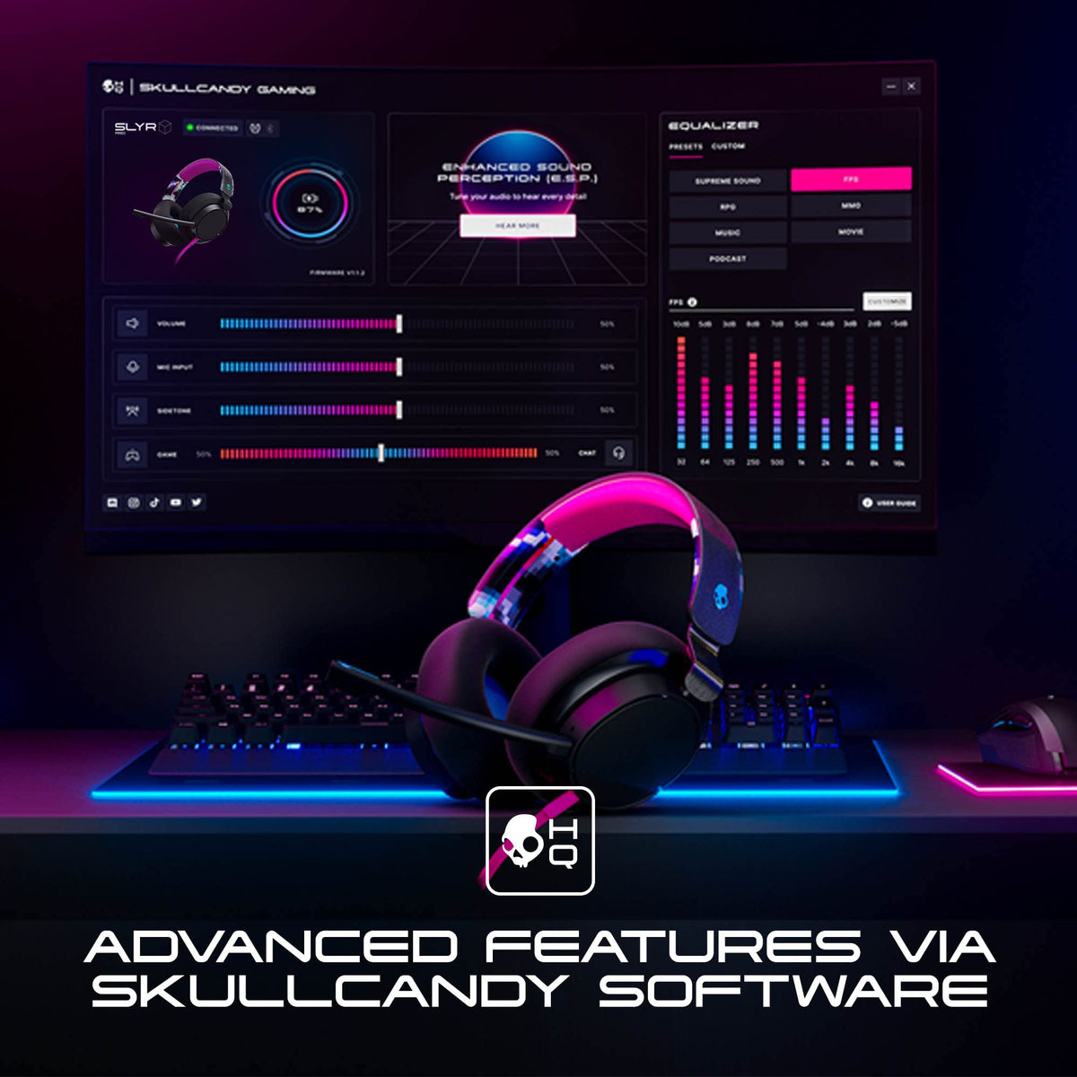 Skullcandy SLYR Pro Enhanced Sound Perception feature optimizes game audio