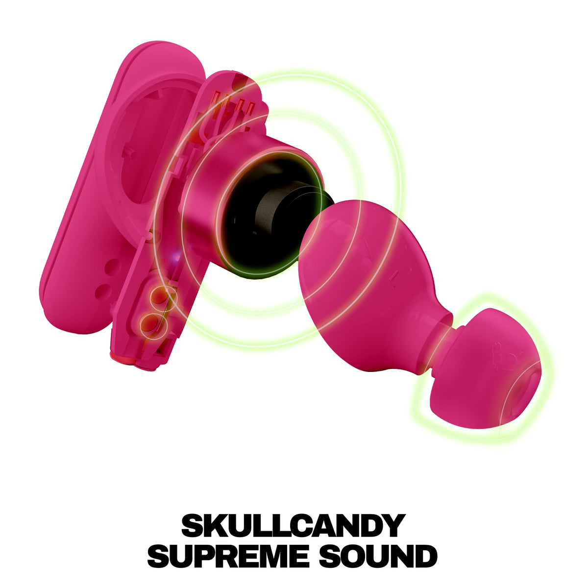 Skullcandy Smokin’ Buds open charging case showing battery convenience