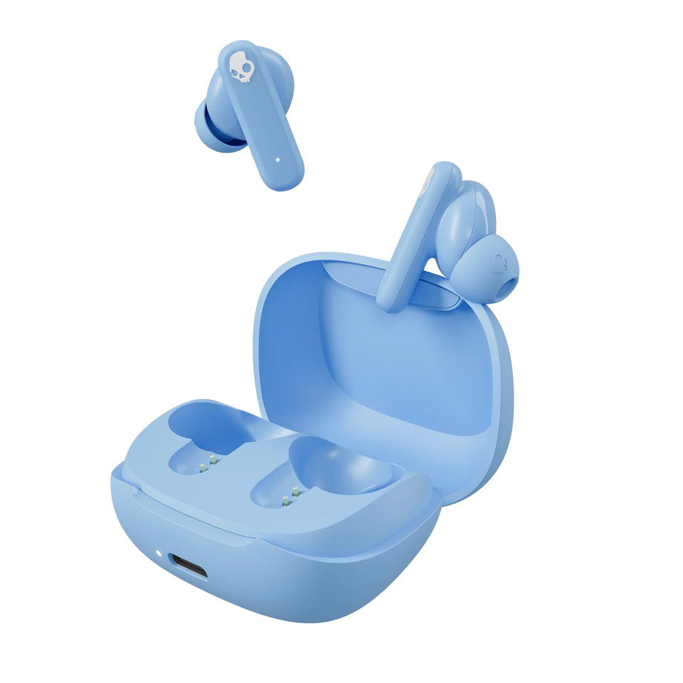 Skullcandy Smokin’ Buds front view showing compact case and earbuds for easy portability