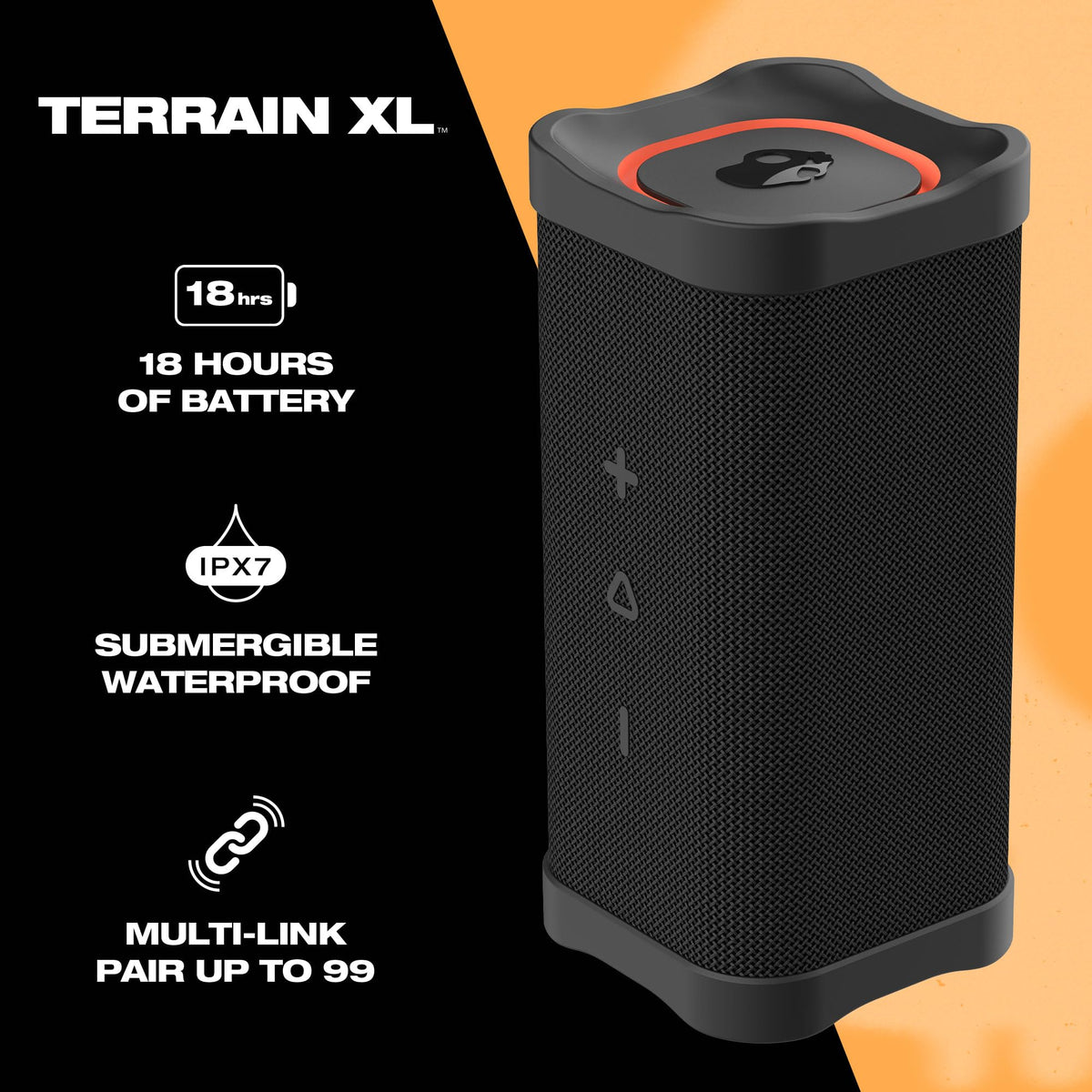 Terrain XL with dual passive radiators delivering bass for outdoor gatherings