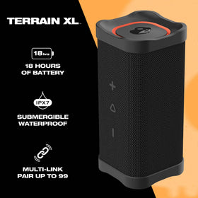 Terrain XL with dual passive radiators delivering bass for outdoor gatherings