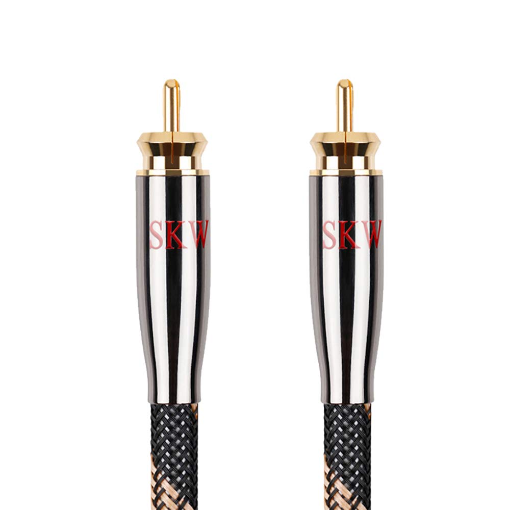 SKW subwoofer cable front packaging showing durable connectors and length benefit