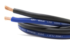 Sky High Car Audio 8-gauge CCA wire in blue-black for quick car audio installs