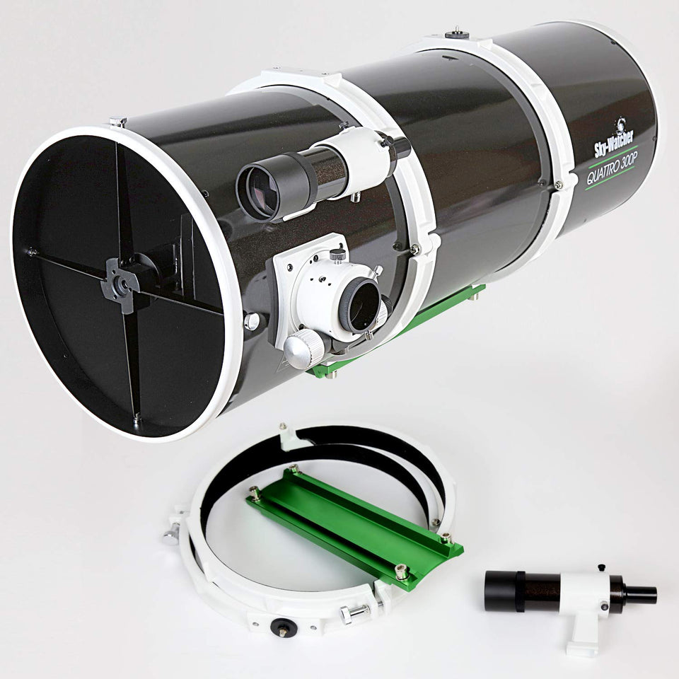 Sky-Watcher Quattro 300P imaging tube front view shows rugged build for reliable astrophotography.