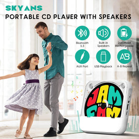 SKYANS lifestyle image playing a CD outdoors for on-the-go entertainment