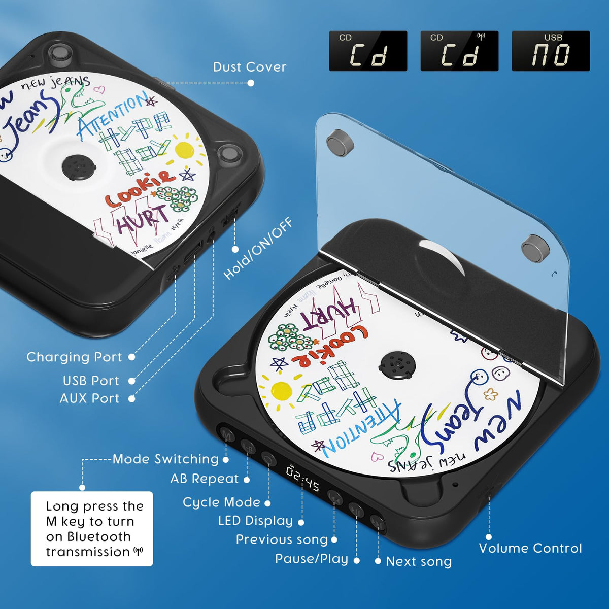 SKYANS USB flash inserted showing MP3 playback convenience benefit