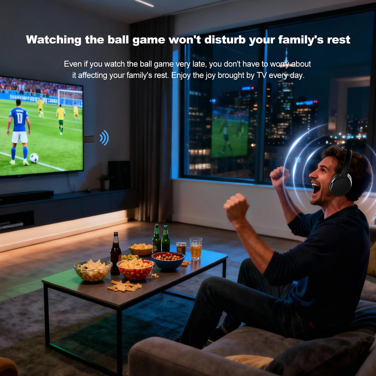 Skyaudio headphones range-connection shows stable audio up to 100 ft
