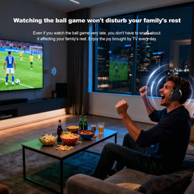 Skyaudio headphones range-connection shows stable audio up to 100 ft