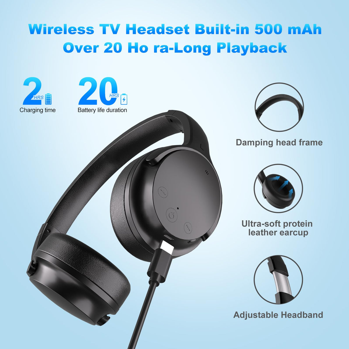 Skyaudio over-ear headphones close-up highlights comfortable design and clear sound