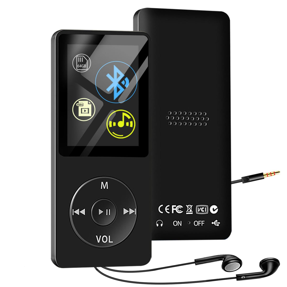 Skybess 64GB MP3 player front view for on-the-go listening