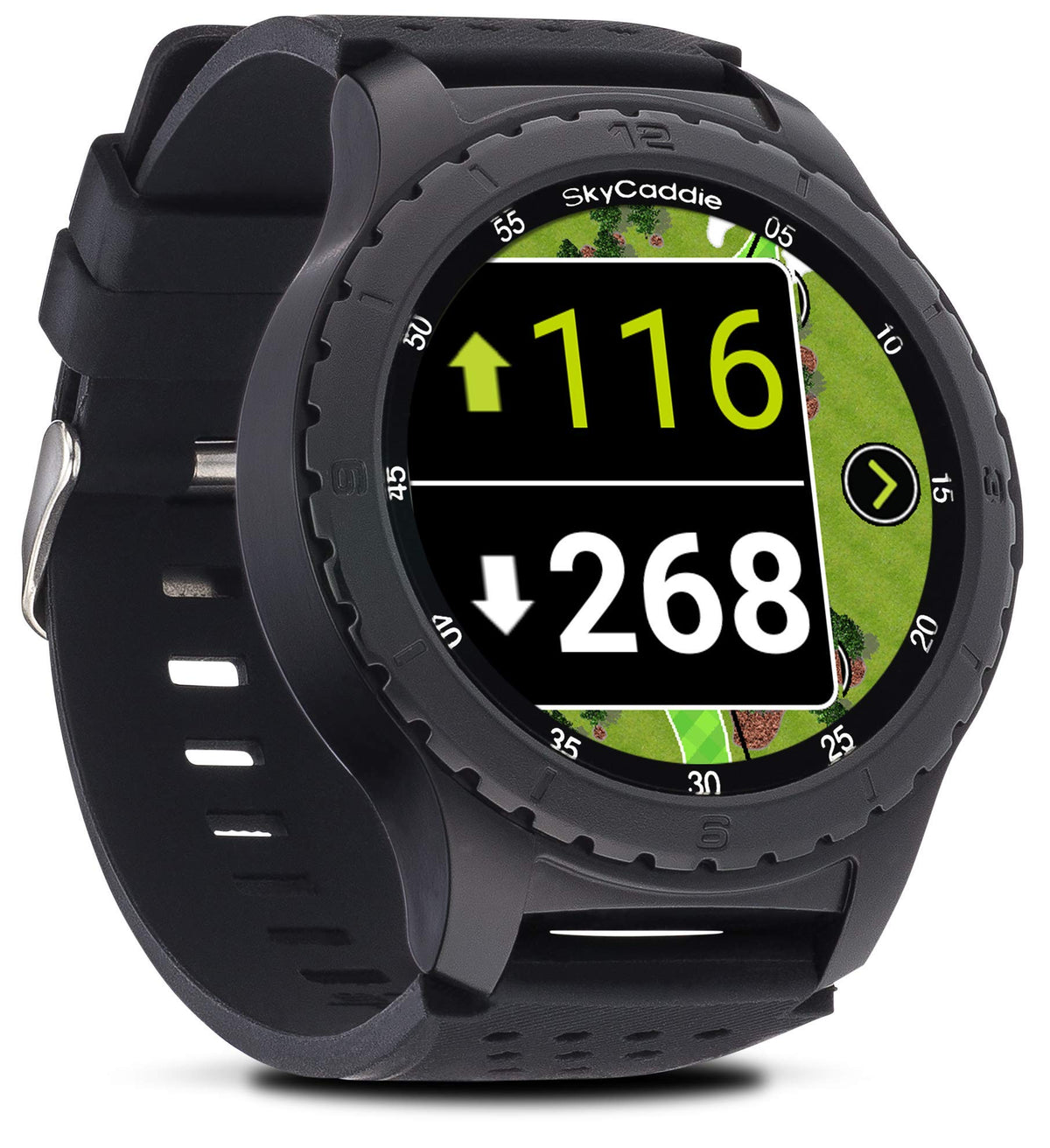 SkyCaddie LX5 HD HoleVue maps offer clear greens and hazards at a glance.
