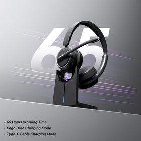 SKYCOMET headset worn in office setting demonstrating hands-free meeting benefit