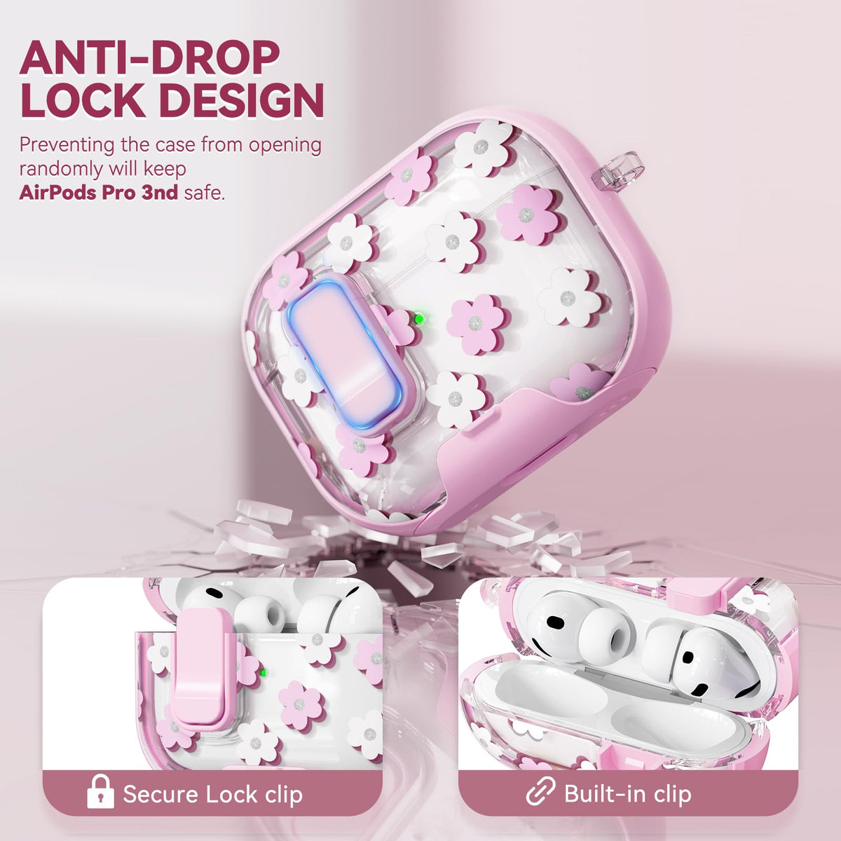 Secure lock keeps the AirPods Pro 3 case closed during transport.