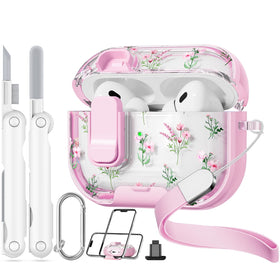 Skyconser AirPods Pro case with clear floral narcissus design for stylish protection.