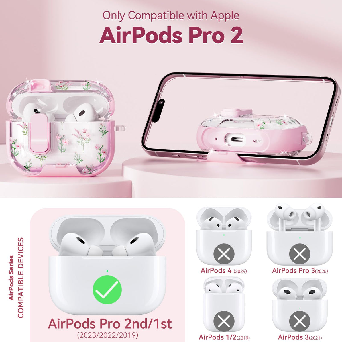 Skyconser AirPods Pro case with built-in phone stand enables hands-free viewing.