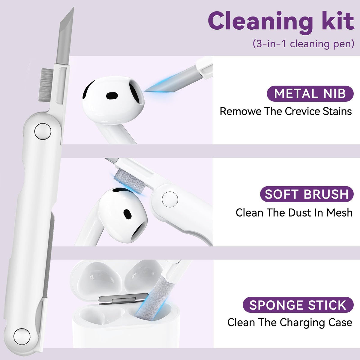 Skyconser AirPods 4 cleaning kit pen included for easy maintenance.
