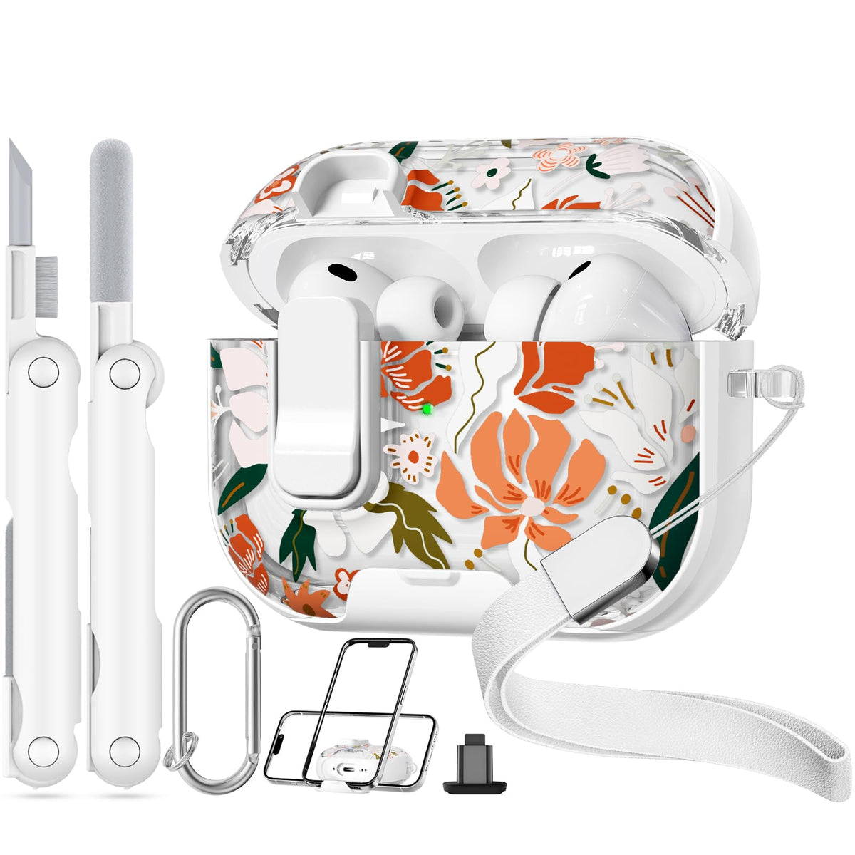 Skyconser AirPods Pro 3 case floral pattern close-up showing vibrant protection.