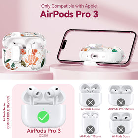Skyconser AirPods Pro 3 case top installation step highlights secure fit and reinforced cover.