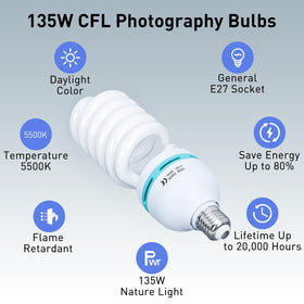 Skytex 5500K 135W bulb delivers crisp daylight tones for portraits and products.