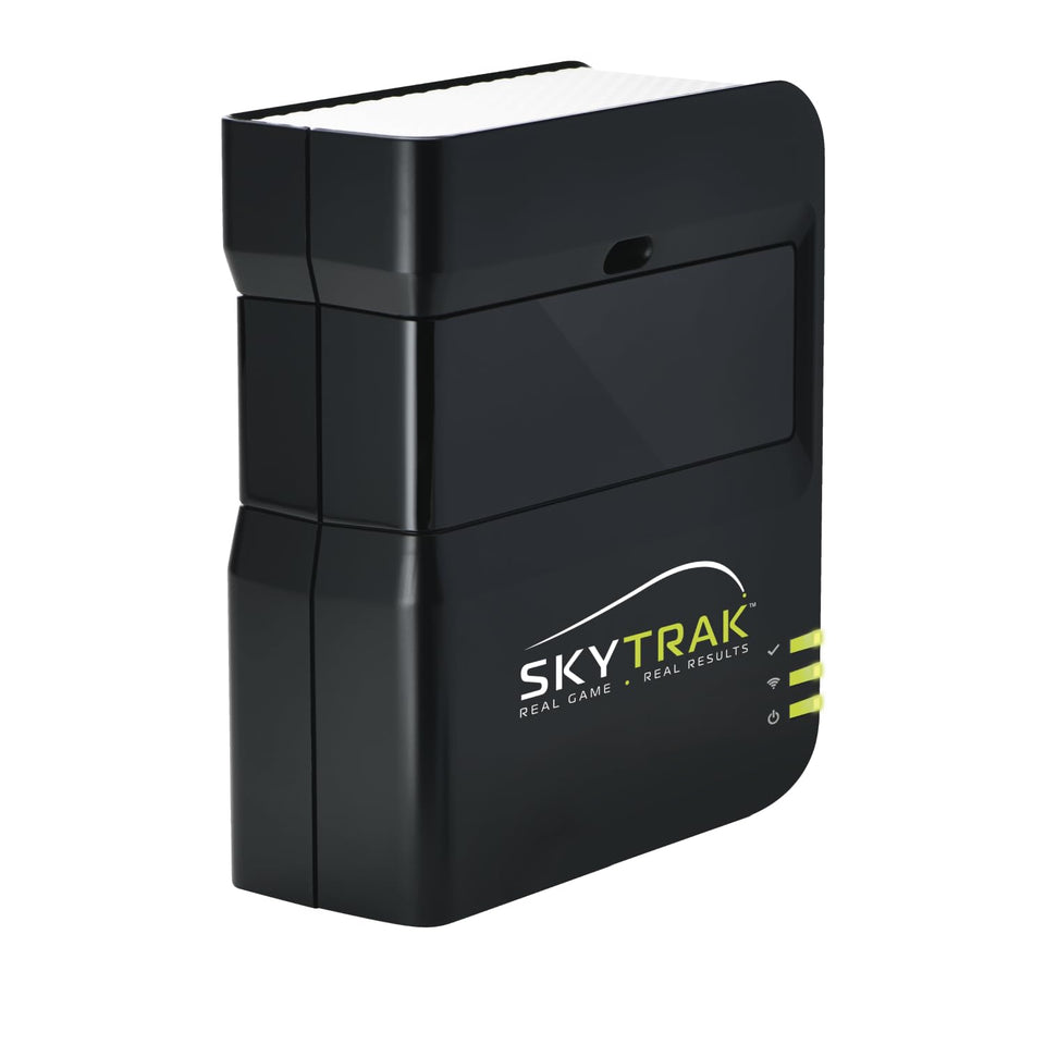 SkyTrak launch monitor portable setup highlights a compact practice space