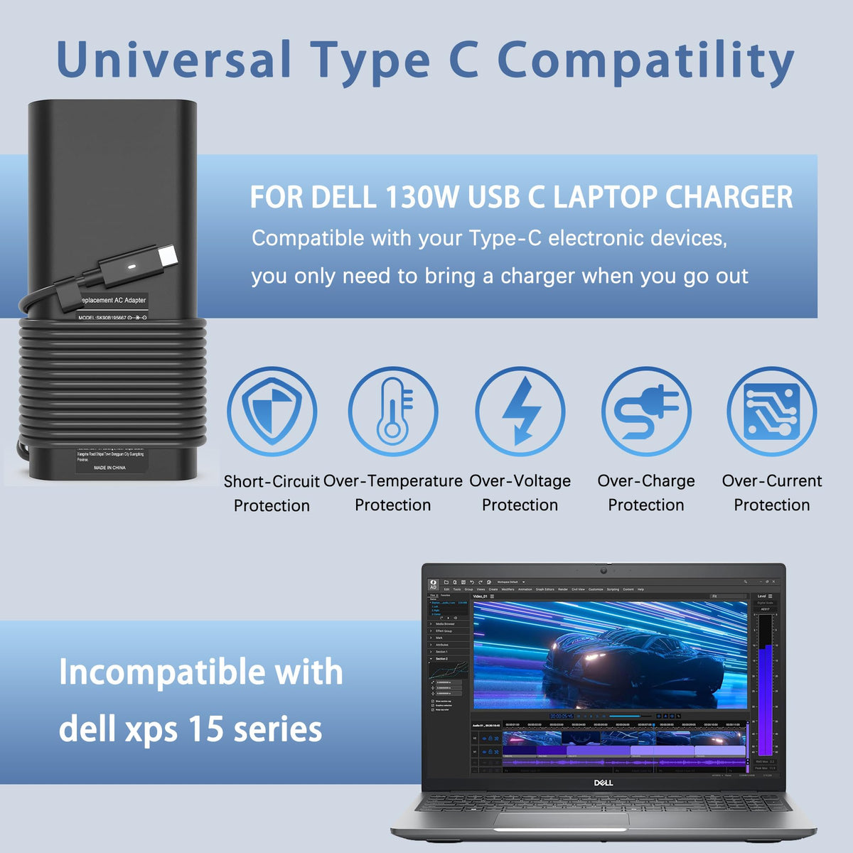 Skyvast beside 65W charger showing size comparison with higher power advantage