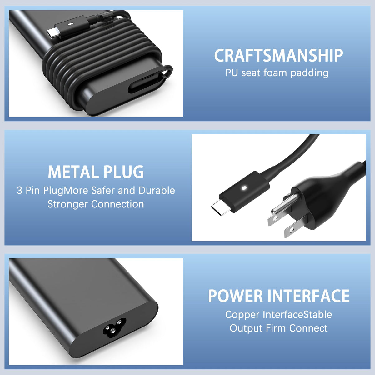 Skyvast specifications label closeup showing wattage and safety features benefit