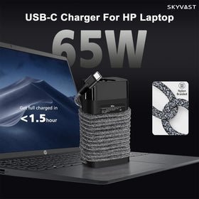 Skyvast Slim 65W USB-C charger braided cable detail, durable for daily use.