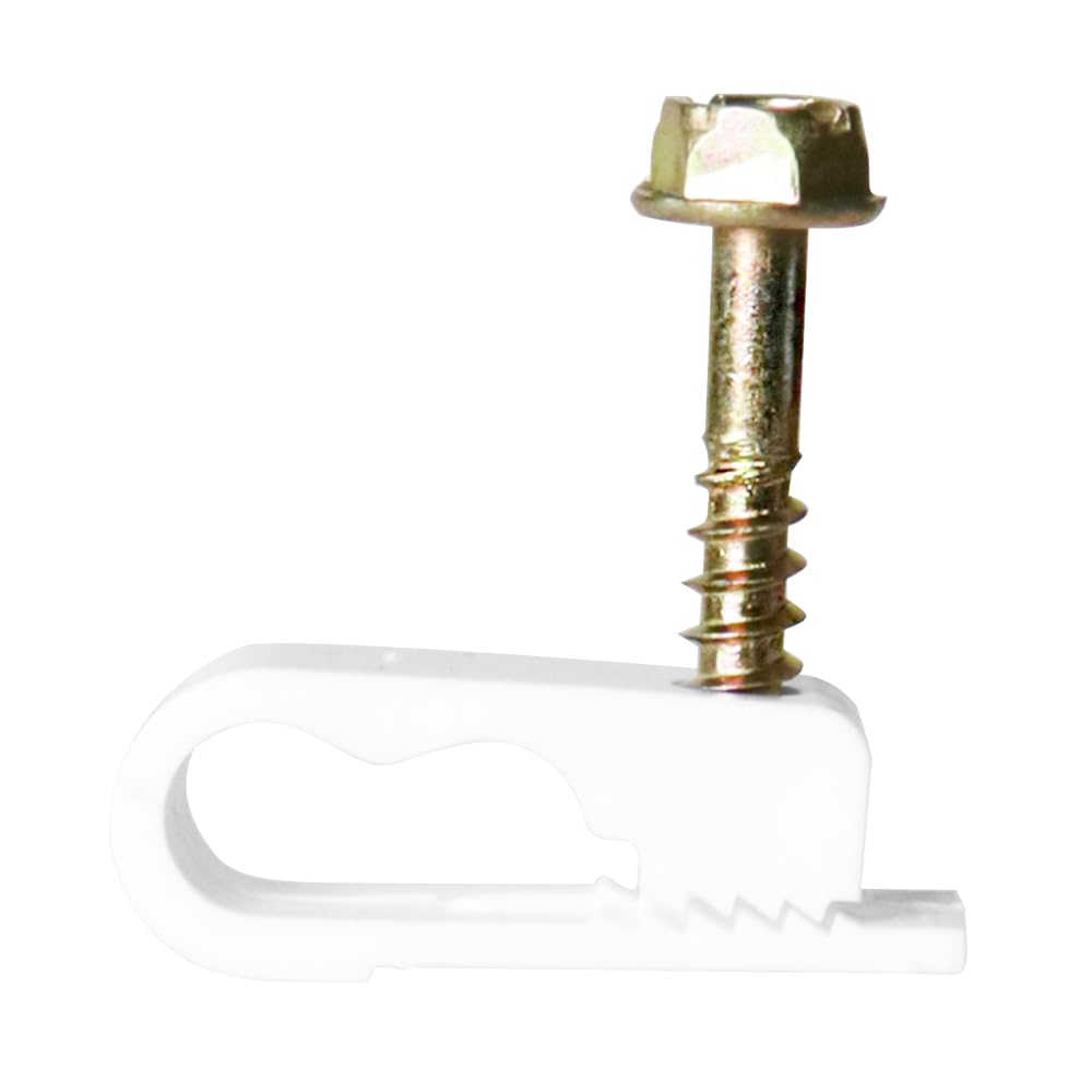 Skywalker Dual Cable Screw Clip in white on baseboard neatly concealing cables.