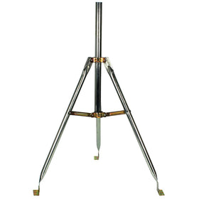 Skywalker tripod base front view showing stable footprint and secure mast