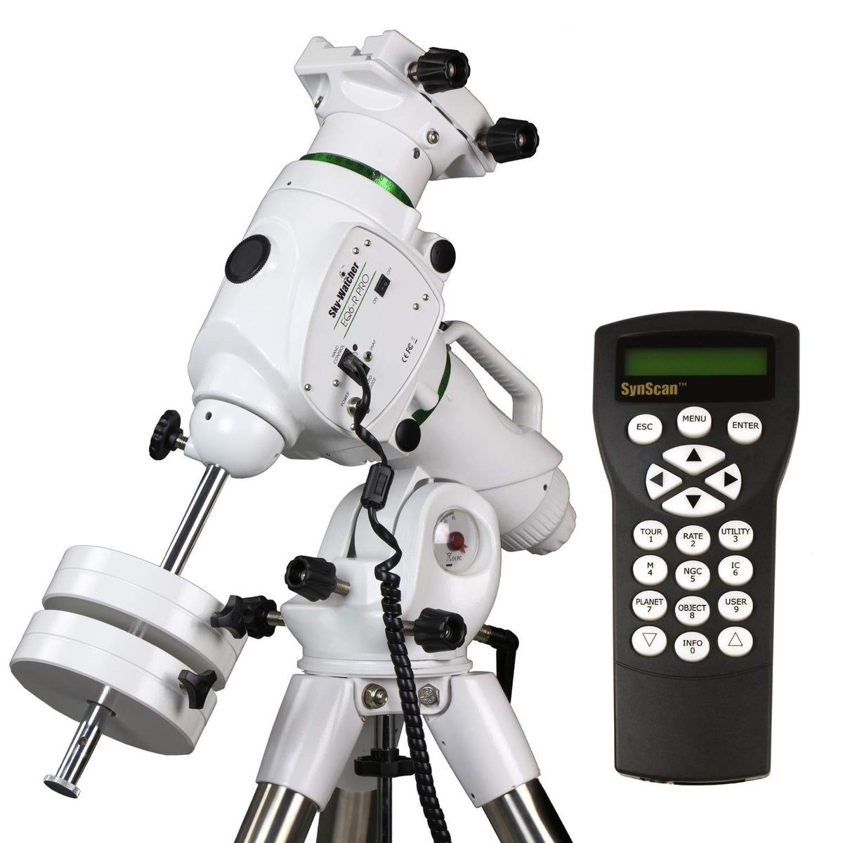 Sky-Watcher EQ6-R base assembly shows sturdy metal frame for smooth tracking.