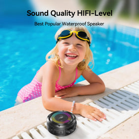 SKYWING Soundace S6 on outdoor table with coffee, durable audio for travel and patio