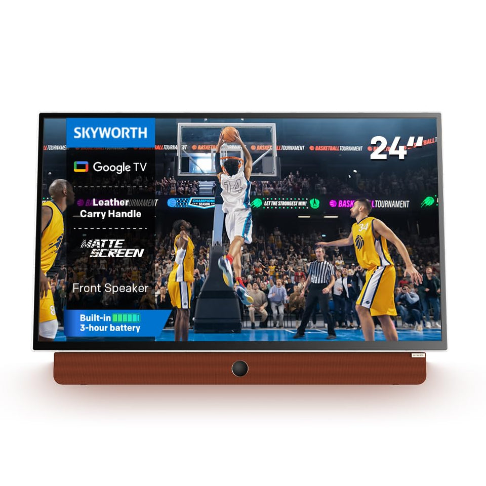 Skyworth 24-inch portable display front view for crisp on-the-go viewing.