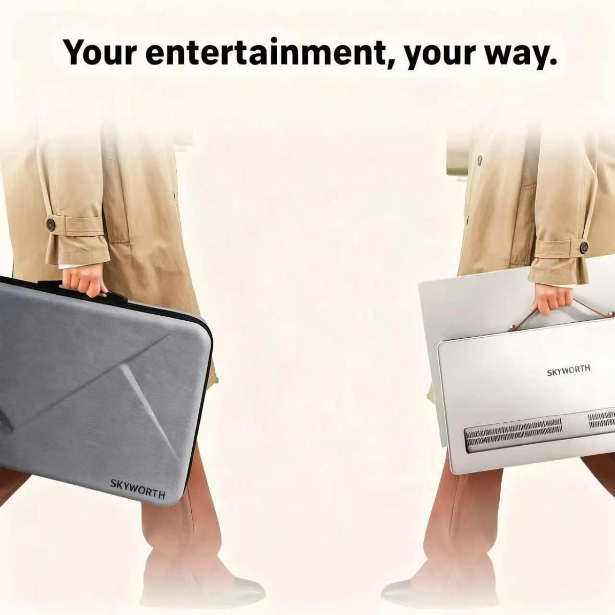 Skyworth leather carry handle adds easy portability for travel and camping.