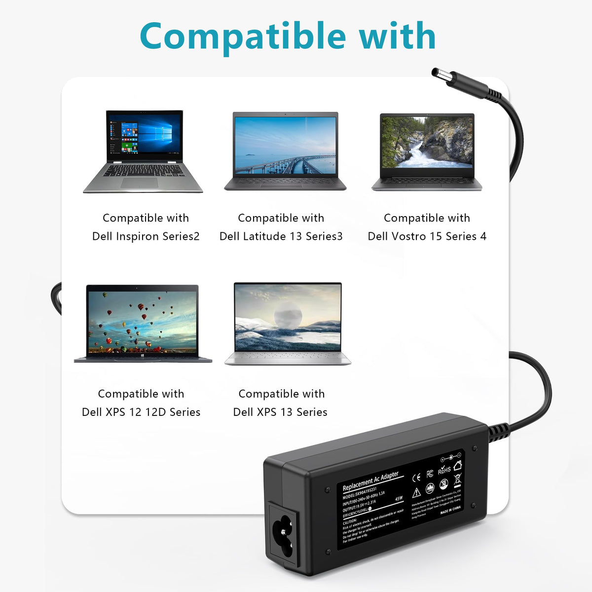 SLE-TECH 45W charger compatible with Dell Latitude series for travel