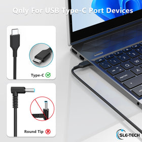 SLE-TECH 65W USB-C laptop charger side view compact and travel-friendly.