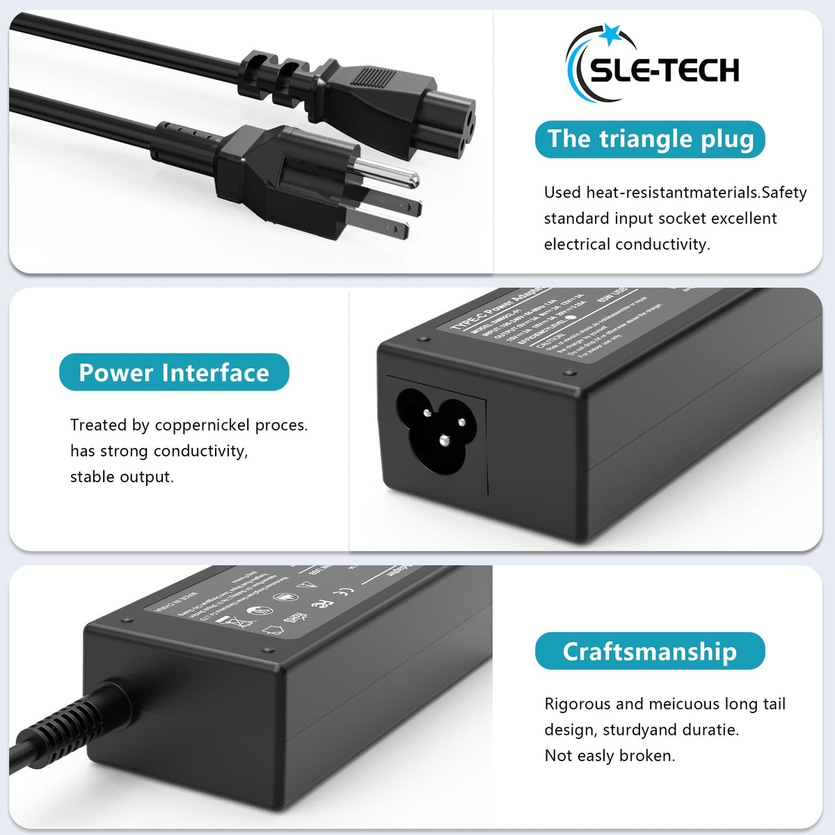 SLE-TECH 65W USB-C charger travel-ready design for on-the-go work.