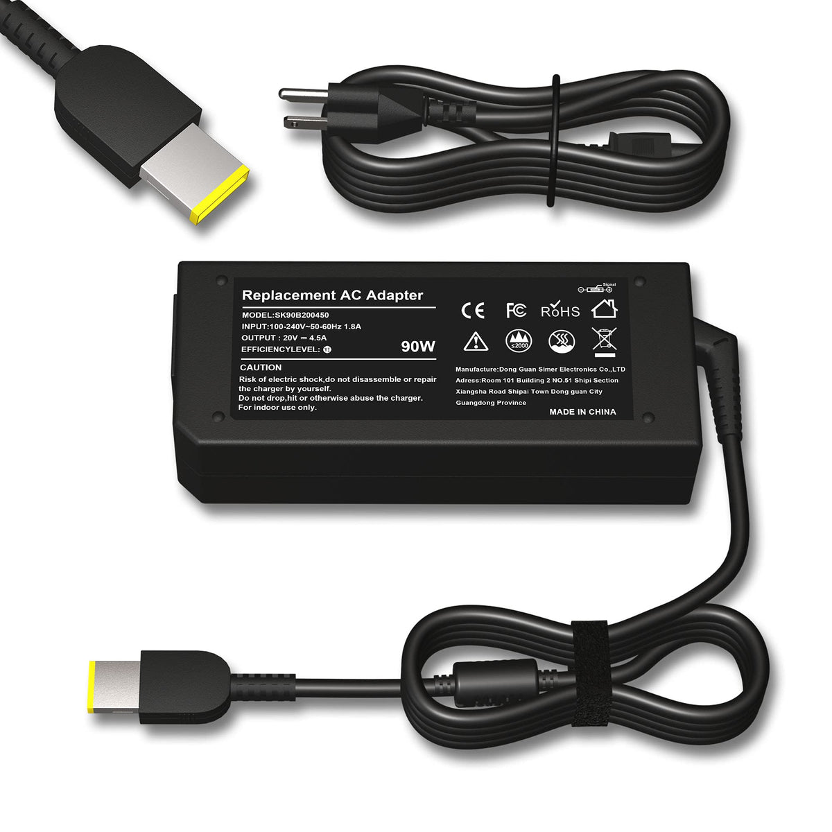 SLE-TECH 90W charger for ThinkPad X1 Carbon front view powering reliably.