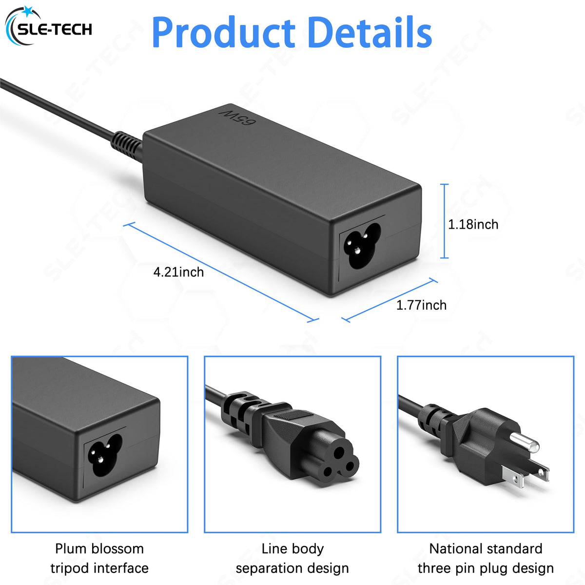 SLE-TECH 65W USB-C charger compatible with ThinkPad X1 Carbon series