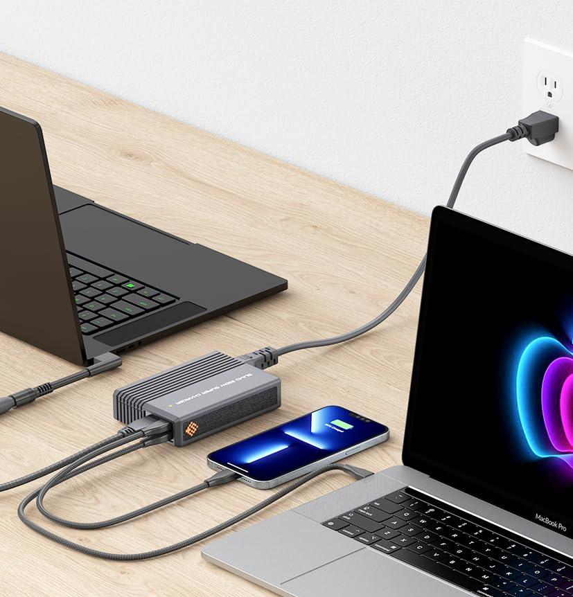 SlimQ charger in use with laptop for rapid powering