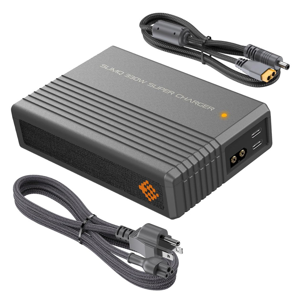 SlimQ 330W charger with DC port for on-the-go laptop power