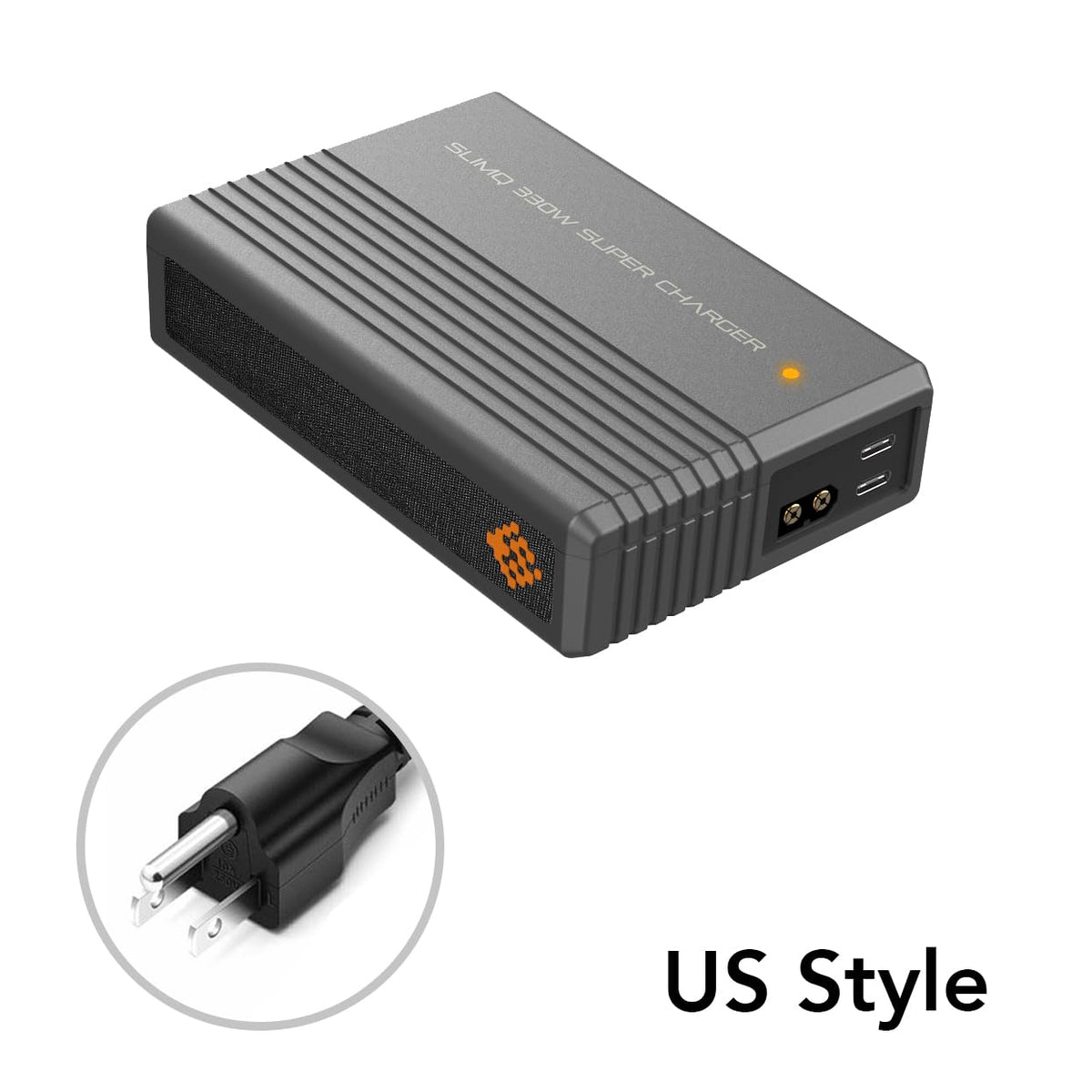 SlimQ compact charger front view emphasizes portable design