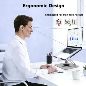 Slognny laptop stand demonstrating 360-degree rotation for versatile viewing