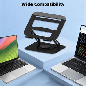 Black Slognny stand shown in everyday home or office setups.