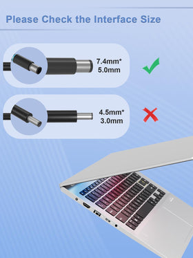 SLRIOYS DC connector closeup 7.4mm x 5.0mm fit for Dell Alienware, ensures correct connection