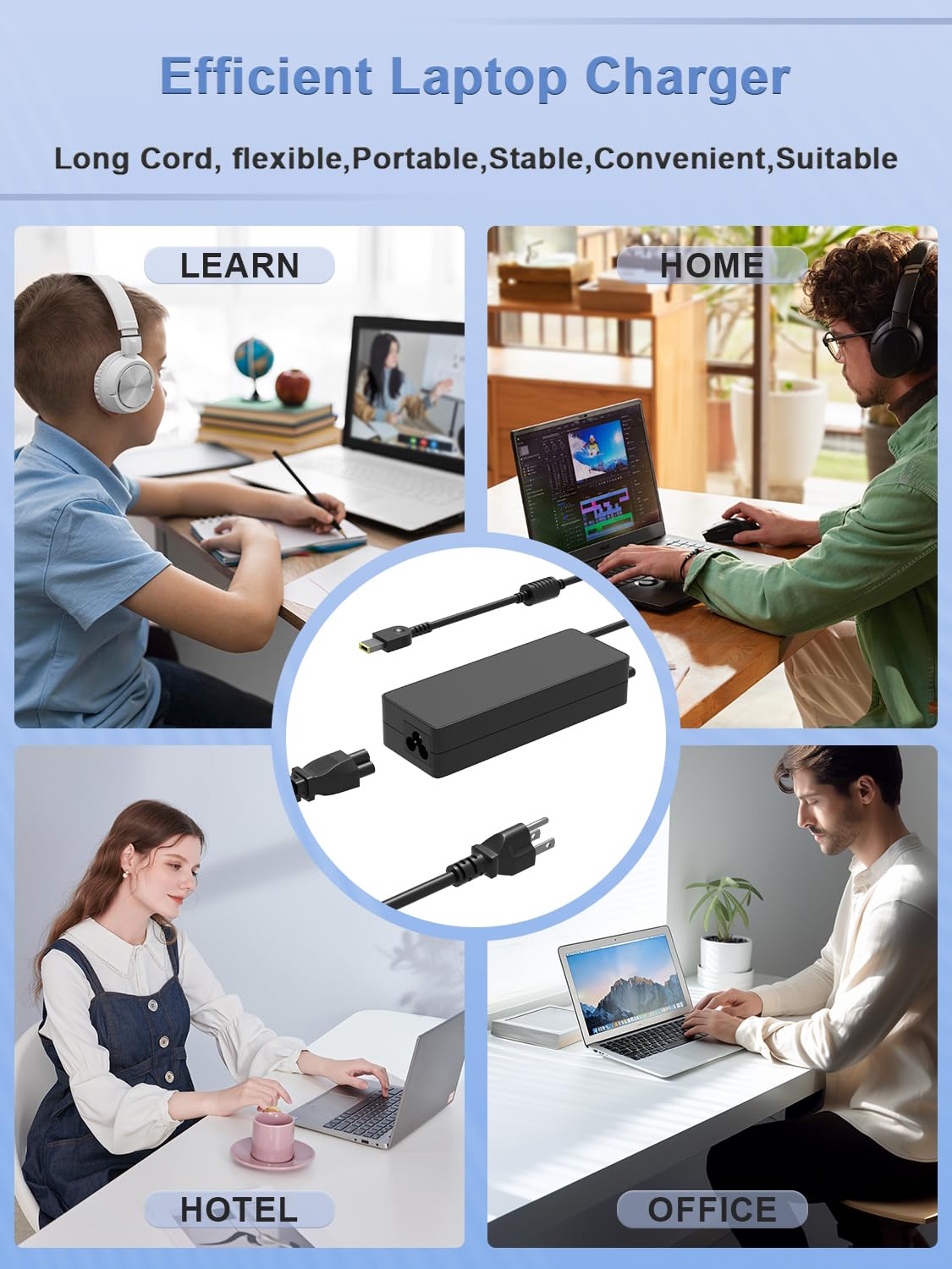 SLRIOYS 90W adapter back view, 100-240V input for global use.