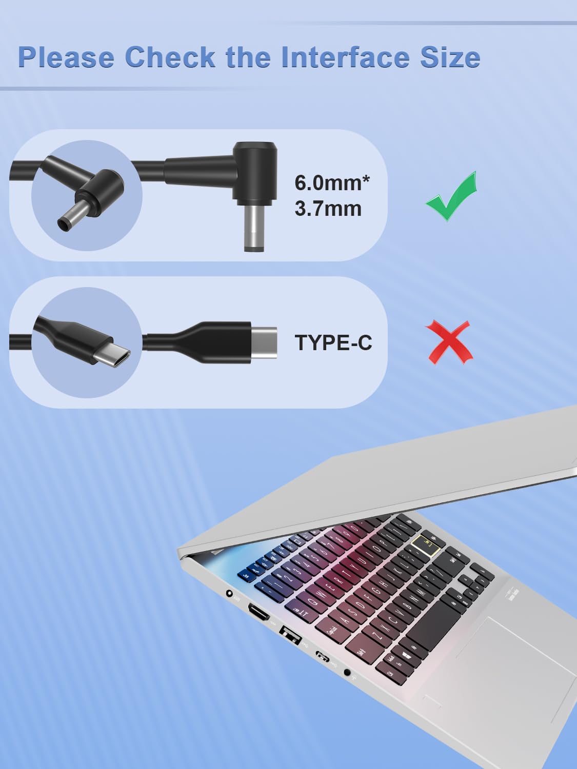 SLRIOYS close-up of 6.0x3.7mm barrel connector for precise Asus compatibility