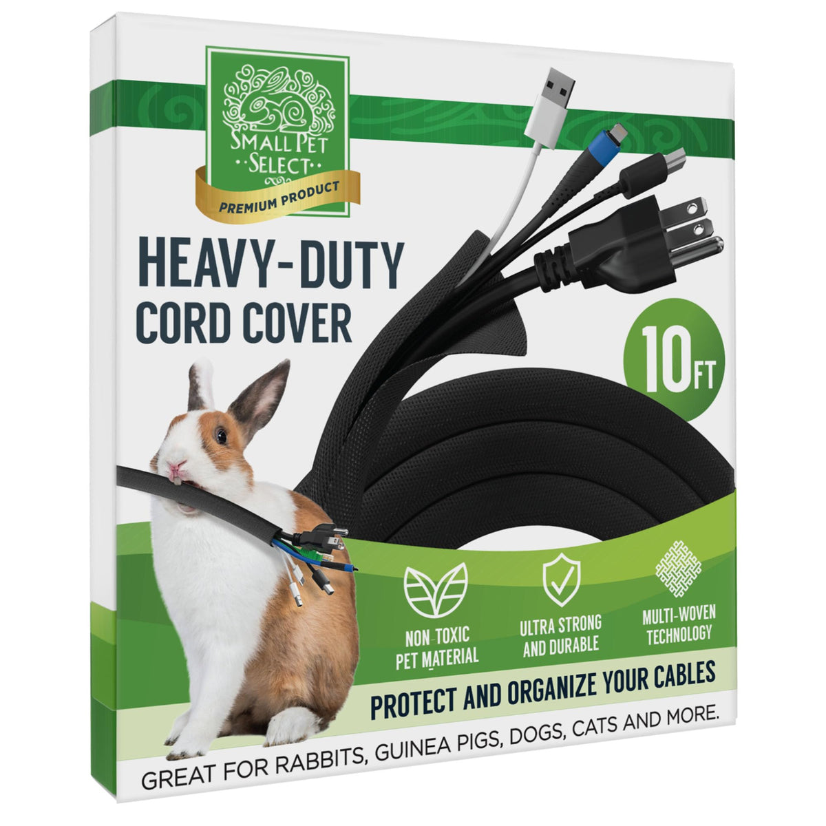 Small Pet Select heavy duty cord cover with wrapper-style protects cables from pets.